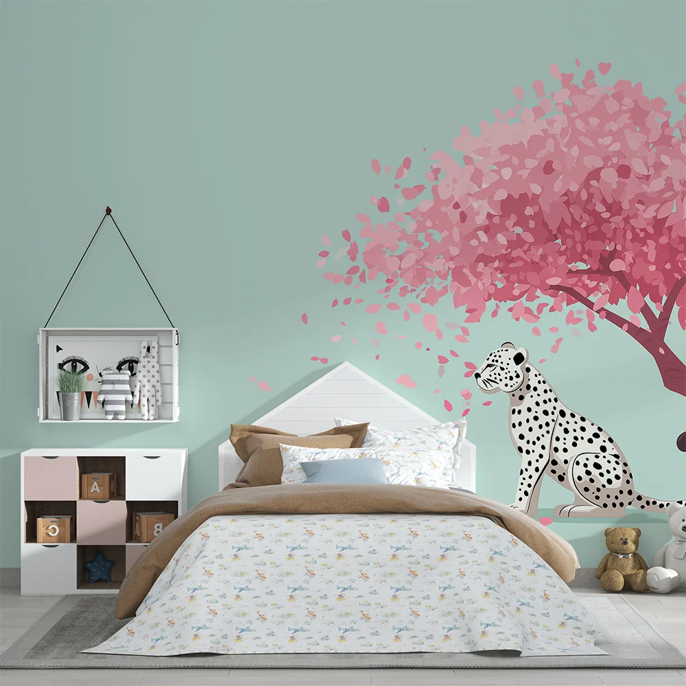 Tapety dla dzieci | Leopard pod kwitnącą wiśnią