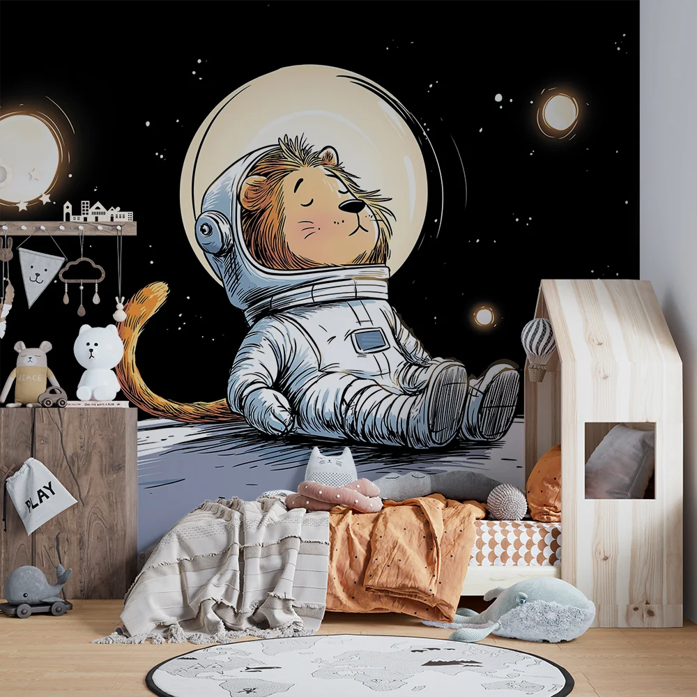 Tapety dla dzieci | Lew astronauta dryfujący w kosmosie
