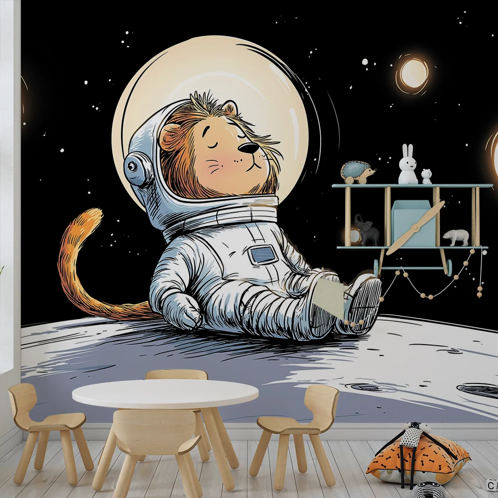 Tapety dla dzieci | Lew astronauta dryfujący w kosmosie