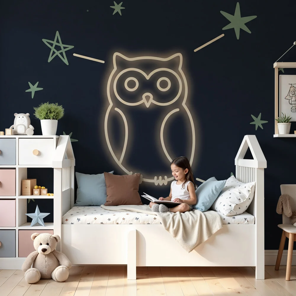 Tapety dla dzieci | Luminous owl and stars