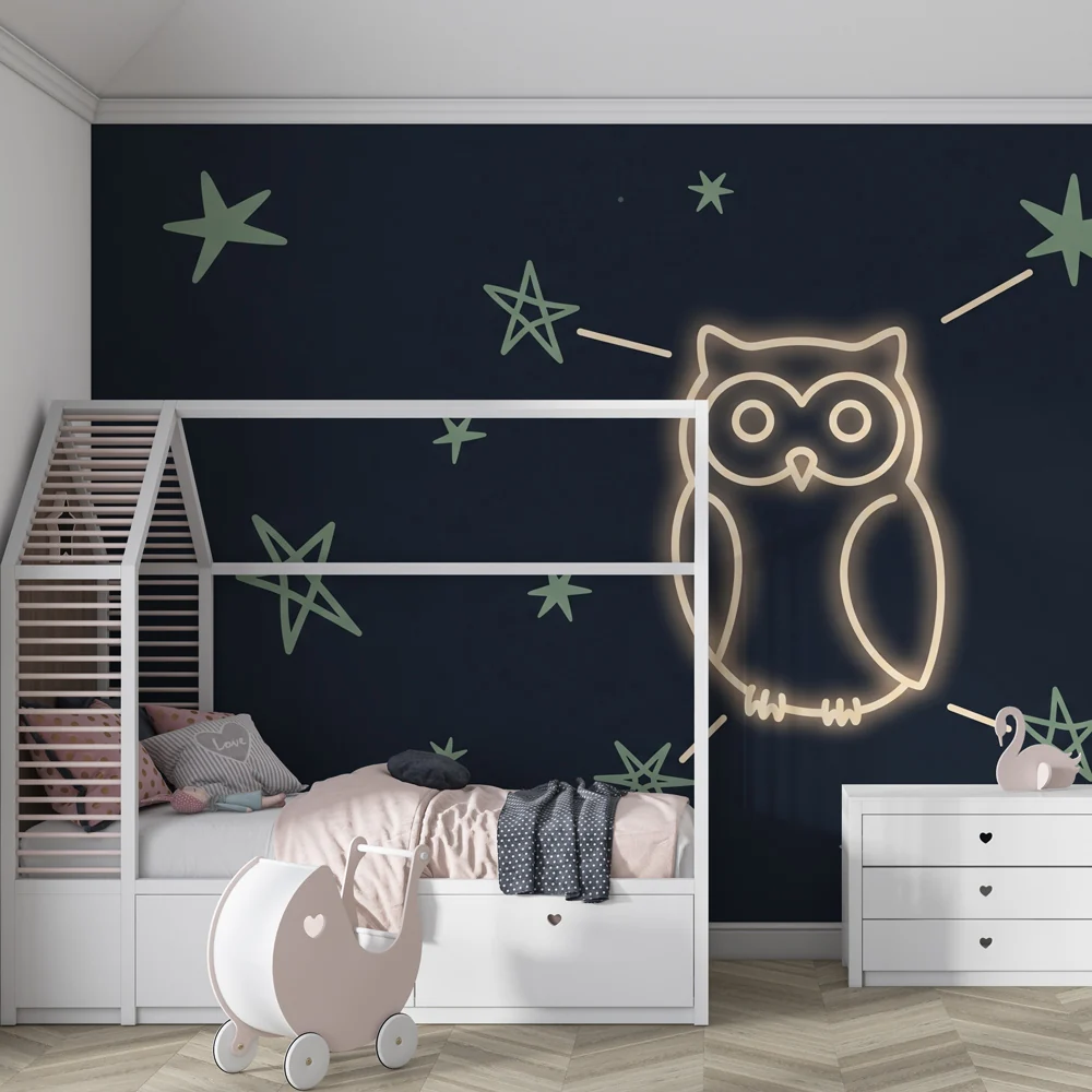 Tapety dla dzieci | Luminous owl and stars