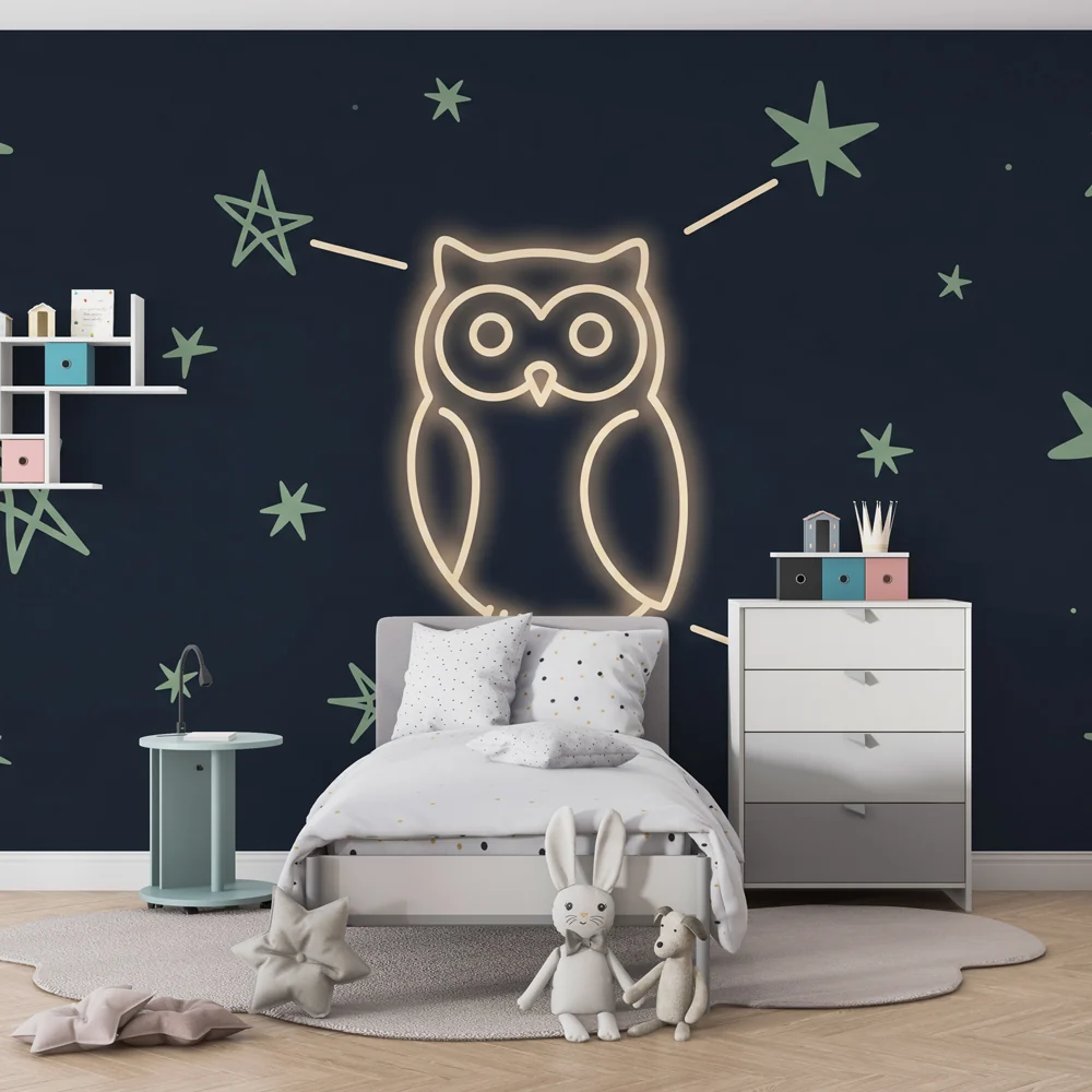 Tapety dla dzieci | Luminous owl and stars