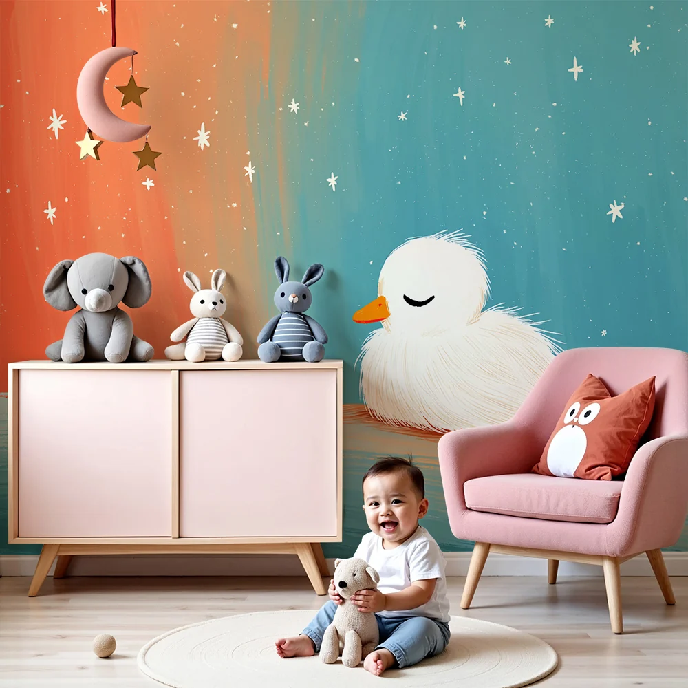 Tapety dla dzieci | Mał kaczka śpi pod gwiazdami