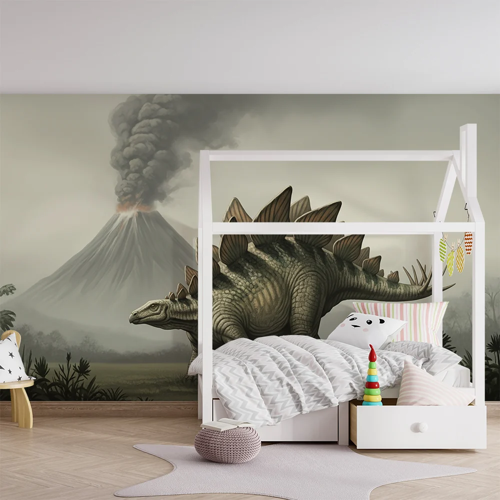 Tapety dla dzieci | Majestatyczny dinozaur podczas erupcji wulkanu
