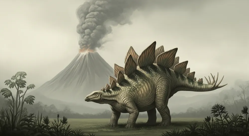 Tapety dla dzieci | Majestatyczny dinozaur podczas erupcji wulkanu
