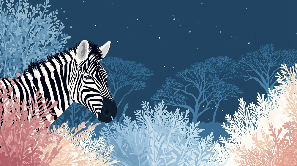 Tapety dla dzieci | Majestatyczny zebra pośrodku gwiaździstego lasu