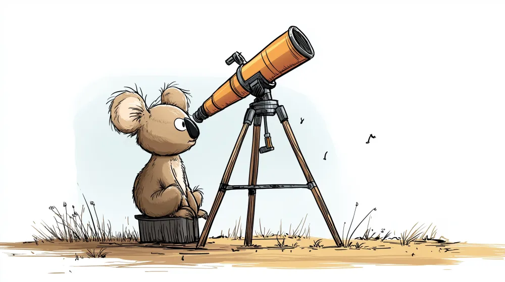 Tapety dla dzieci | Mały ciekawy koala i teleskop