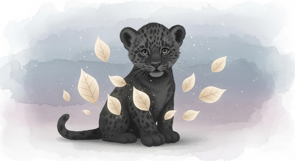 Tapety dla dzieci | Mały leopard i złote liście