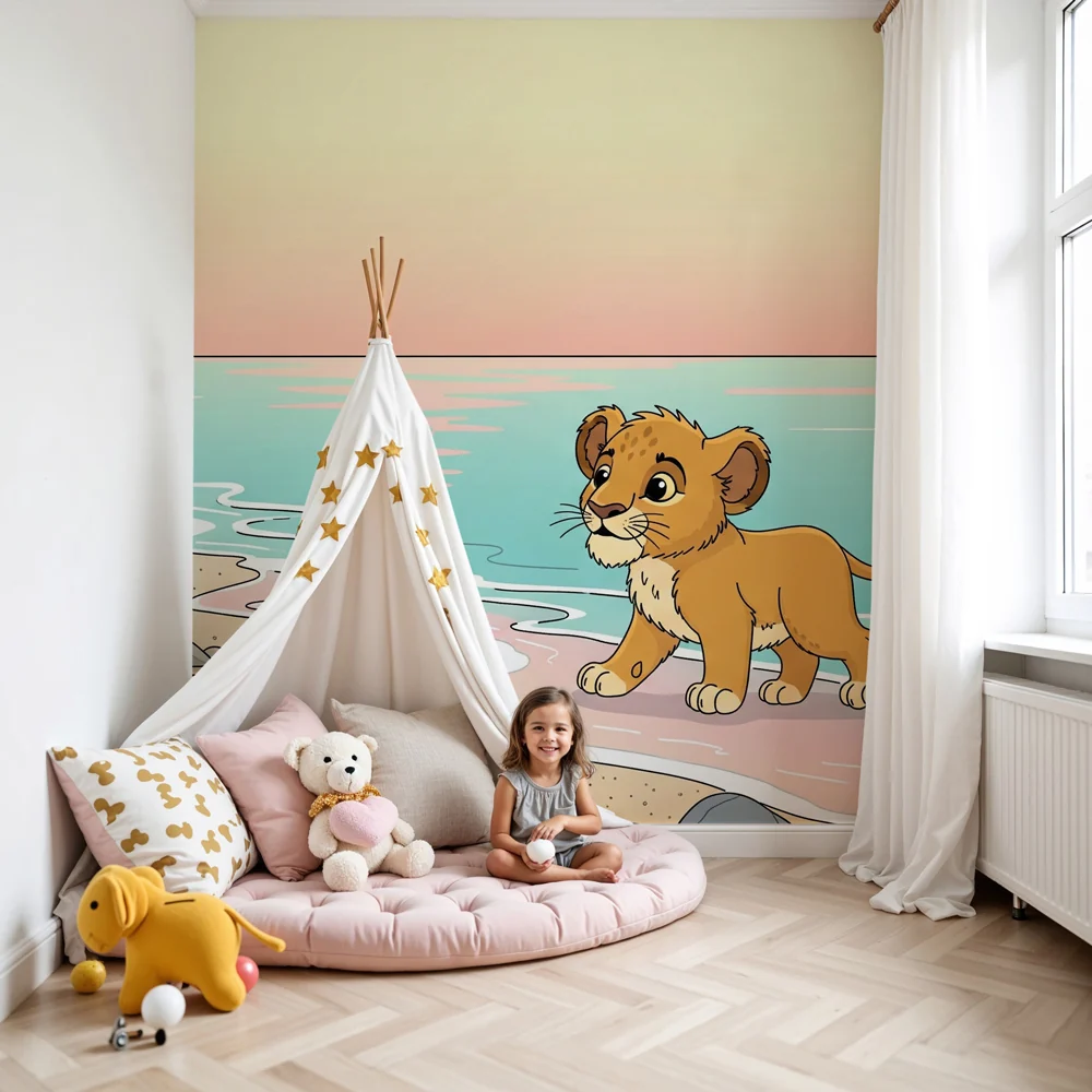 Tapety dla dzieci | Mały lew na plaży