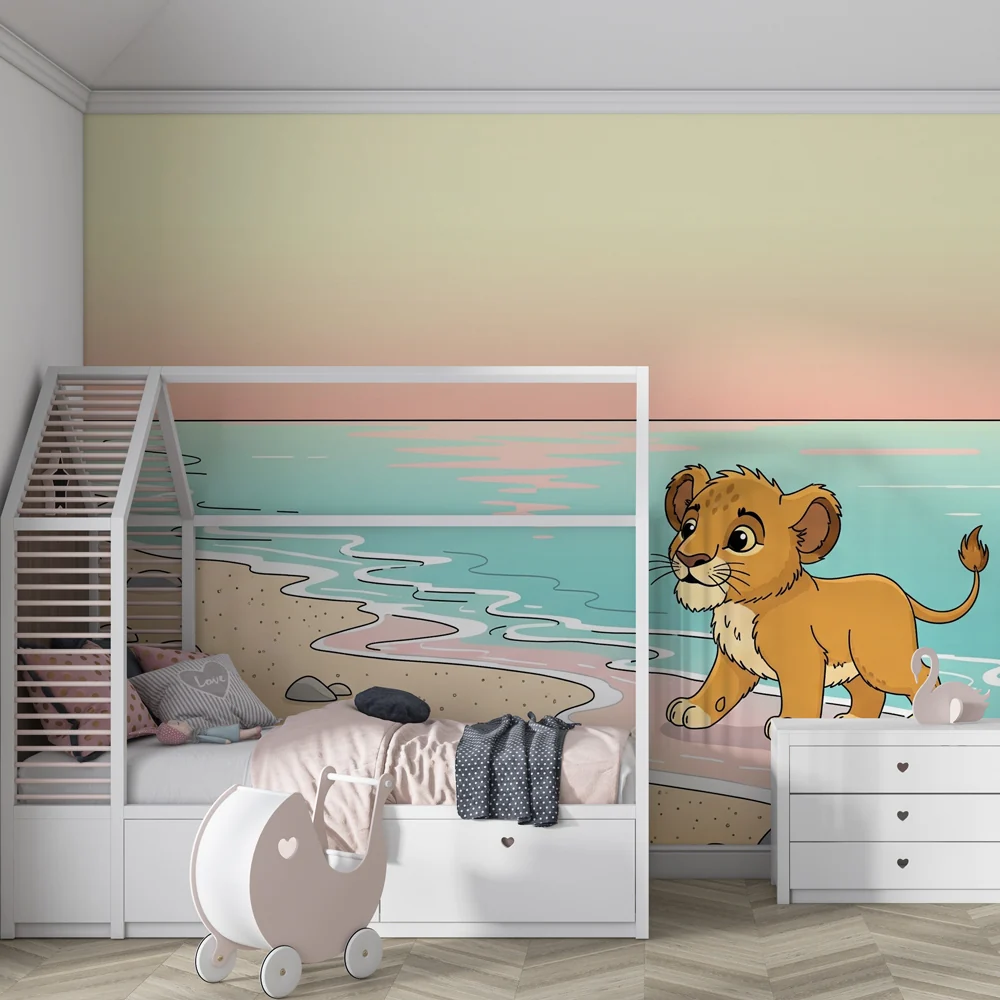 Tapety dla dzieci | Mały lew na plaży