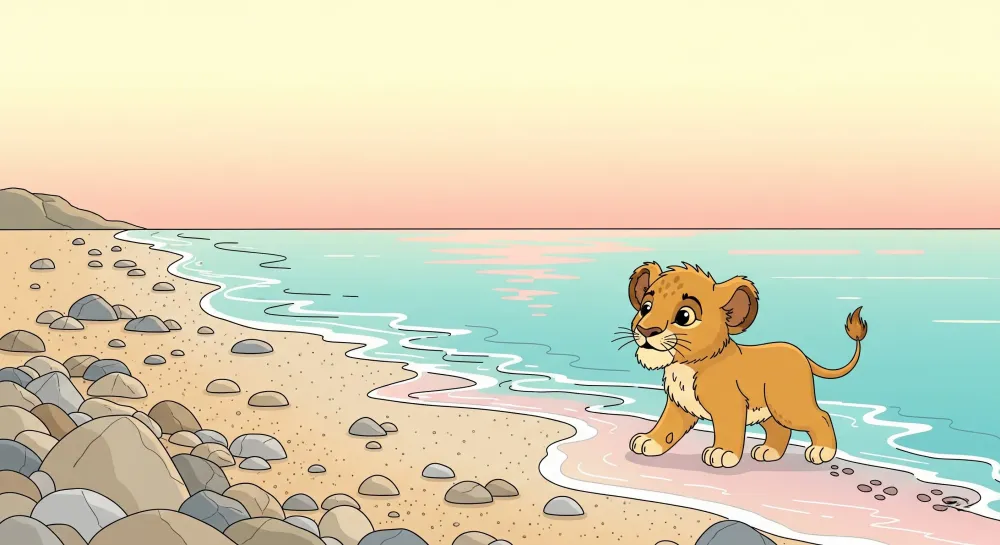Tapety dla dzieci | Mały lew na plaży