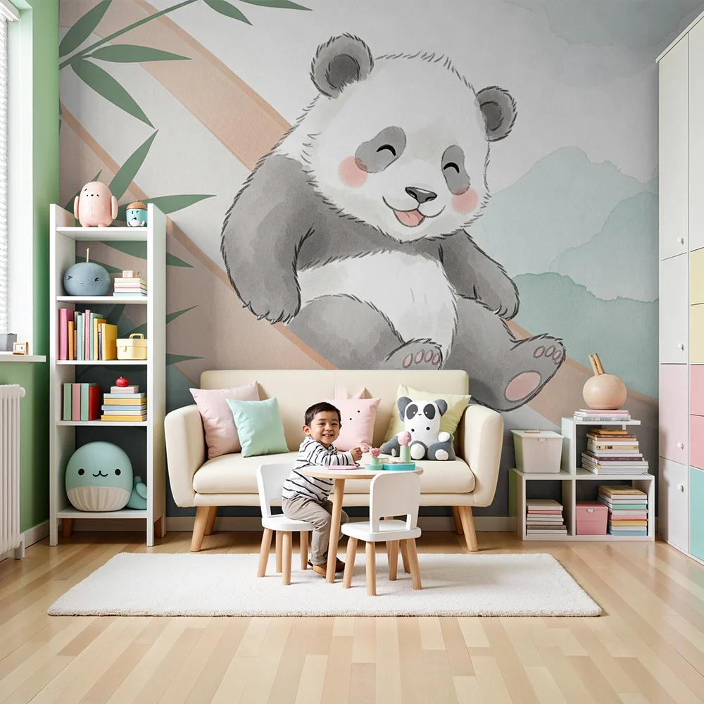 Tapety dla dzieci | Mały panda na zjeżdżalni