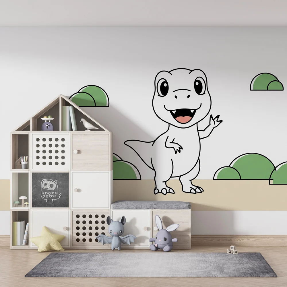 Tapety dla dzieci | Mały zabawny dinozaur w zabawnej scenerii