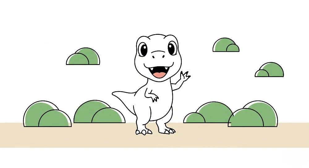 Tapety dla dzieci | Mały zabawny dinozaur w zabawnej scenerii