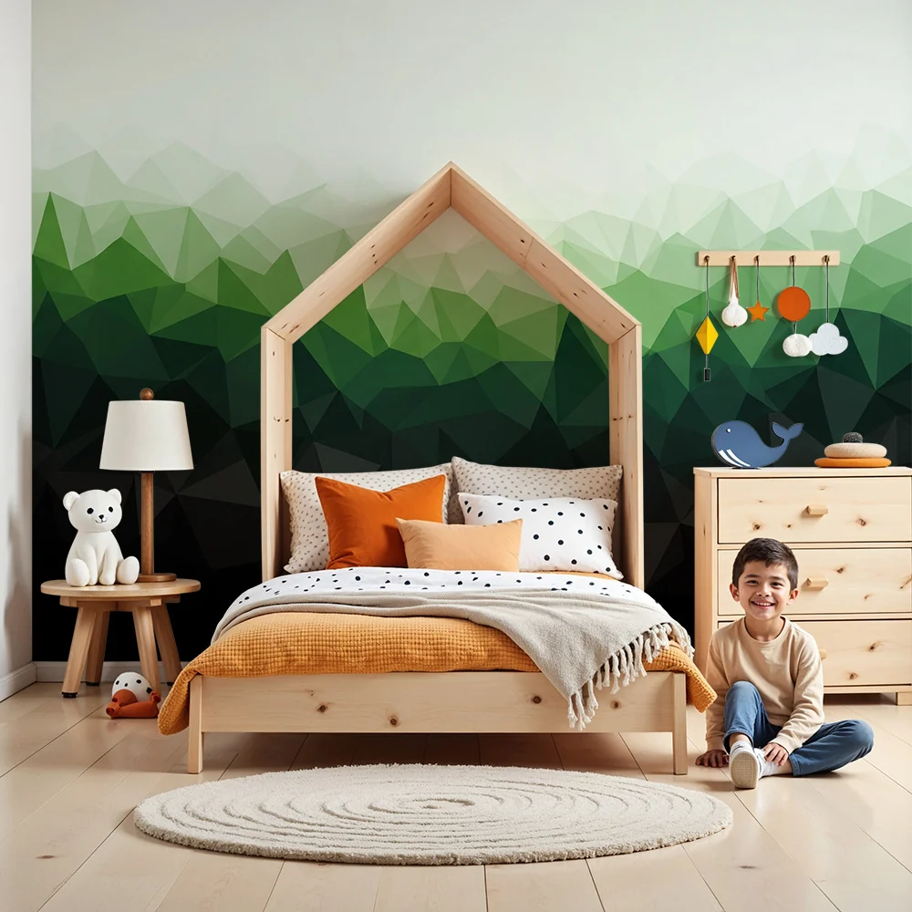 Tapety dla dzieci | Motyw geometryczny w odcieniach zieleni i czerni