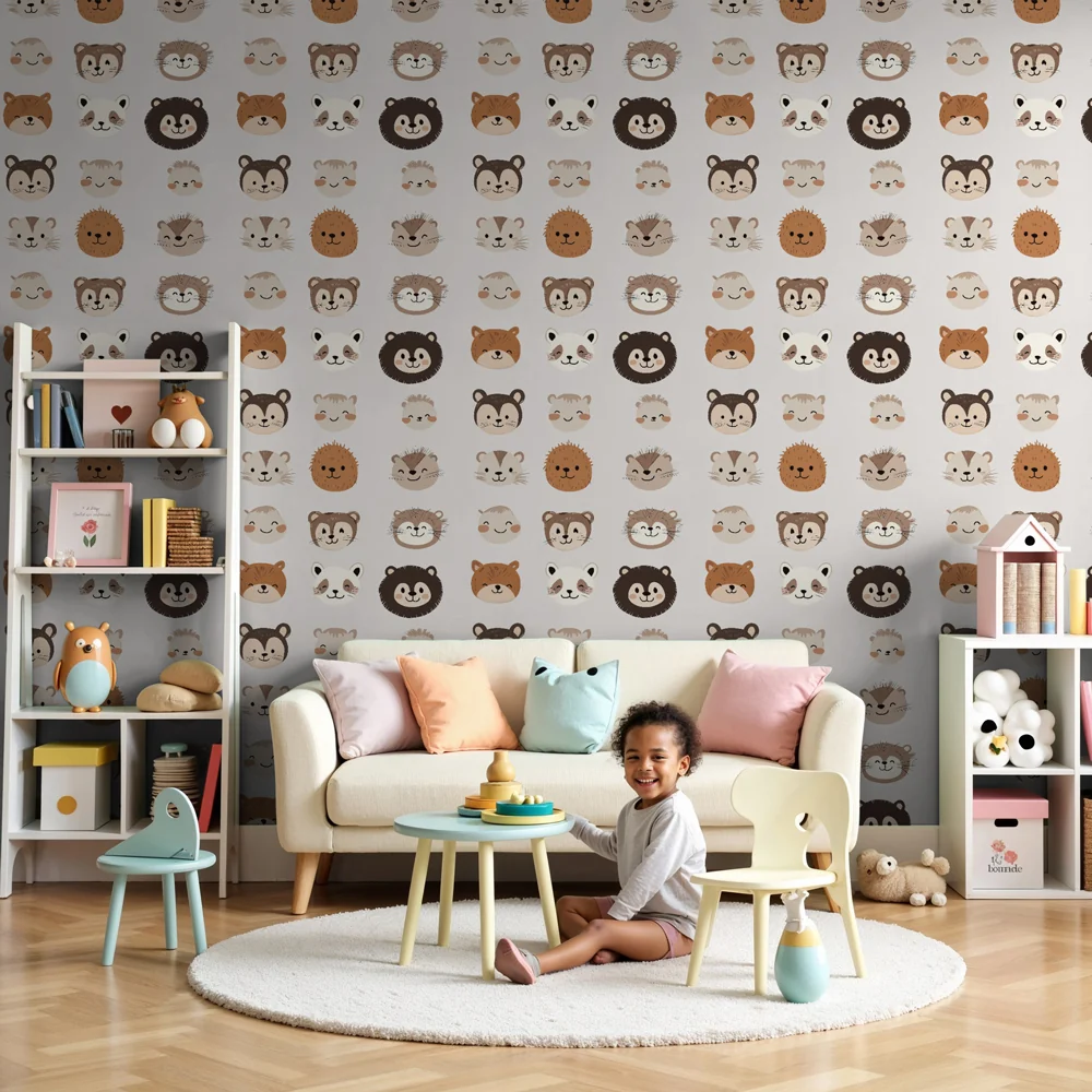 Tapety dla dzieci z motywem | Urocze pastelowe zwierzęce głowy