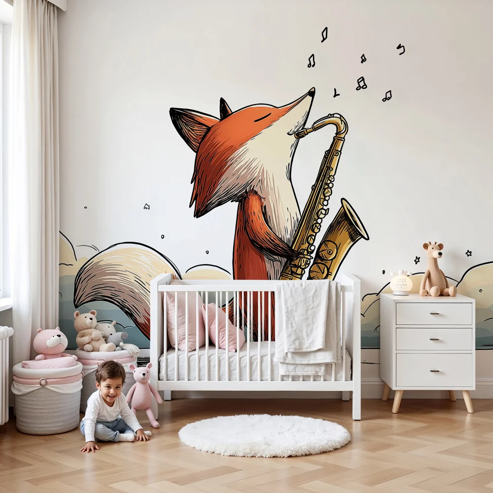 Tapety dla dzieci | Muzyczny lis z saksofonem
