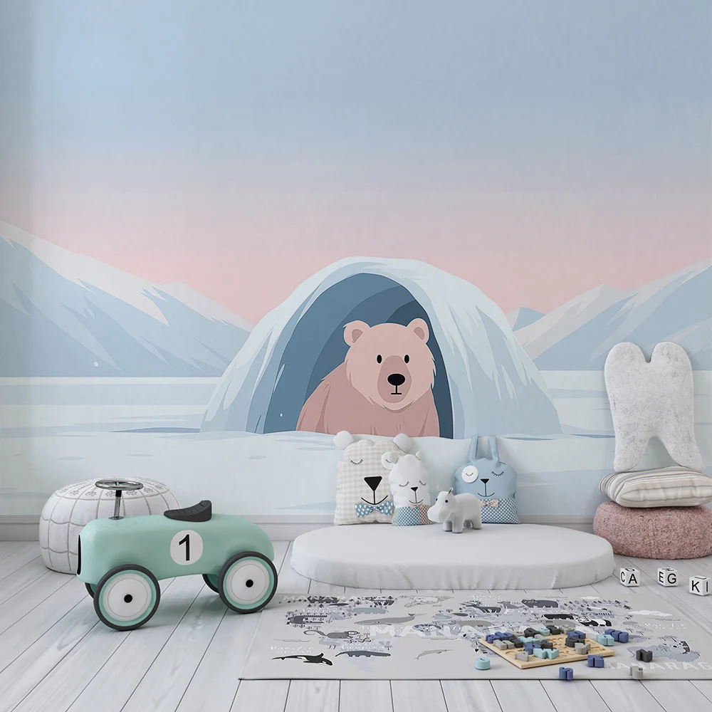 Tapety dla dzieci | Niedźwiedź polarny w igloo pod pastelowym niebem