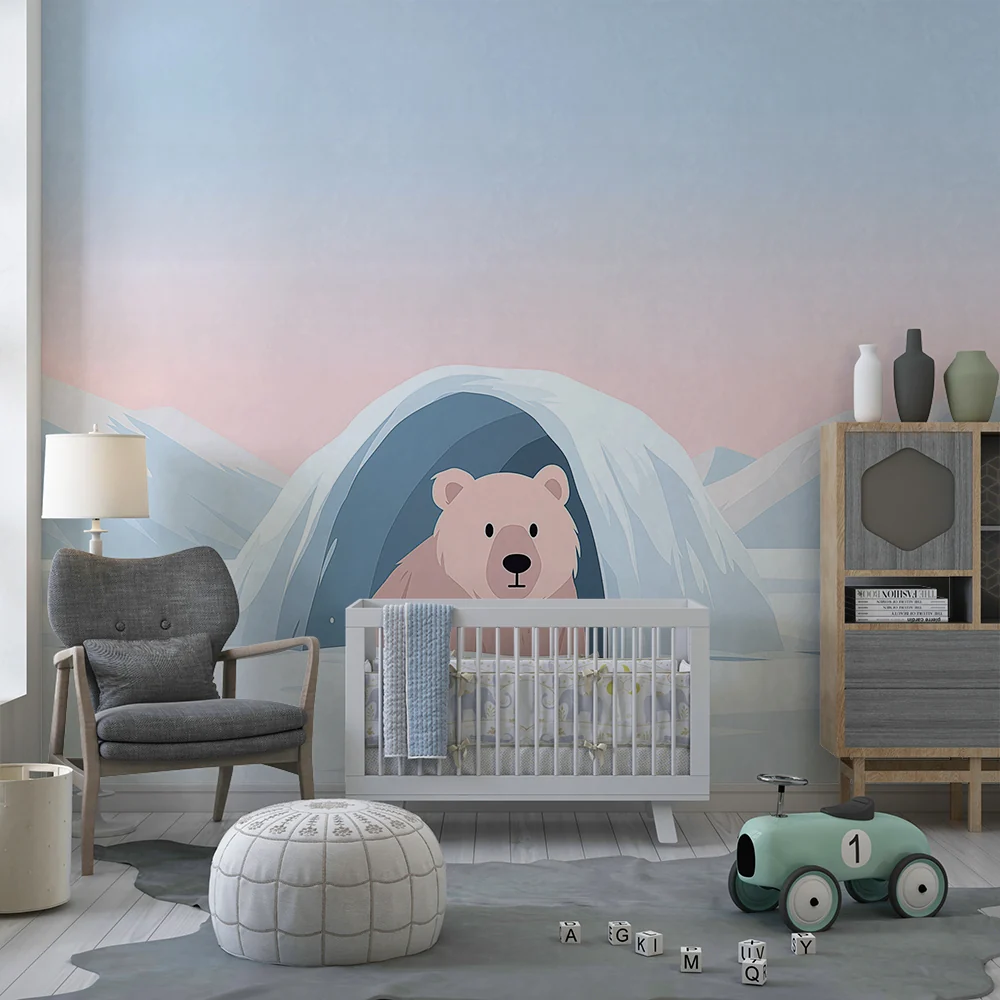 Tapety dla dzieci | Niedźwiedź polarny w igloo pod pastelowym niebem