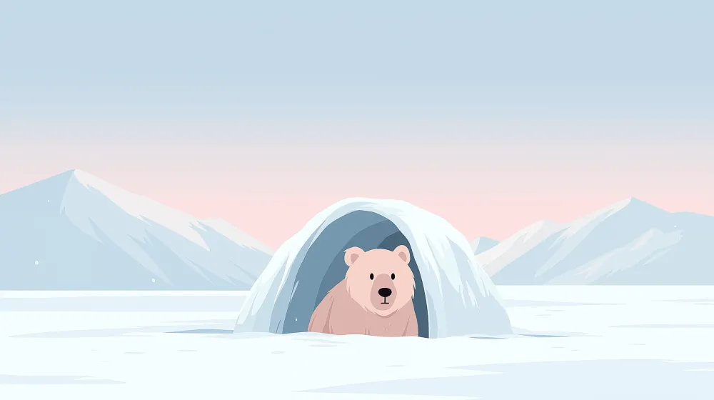 Tapety dla dzieci | Niedźwiedź polarny w igloo pod pastelowym niebem
