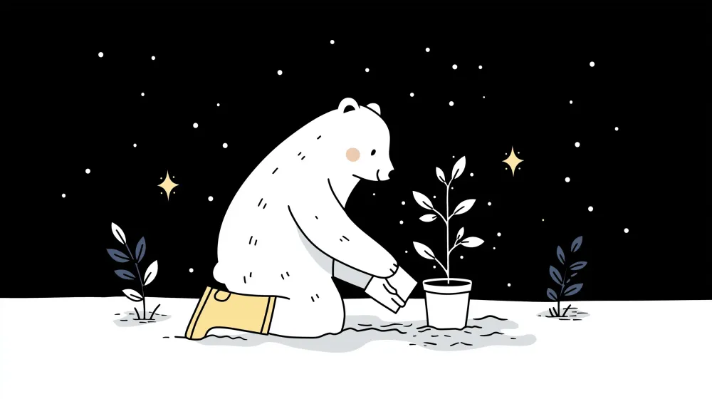 Tapety dla dzieci | Niedźwiedź polarny ogrodnik pod gwiazdami