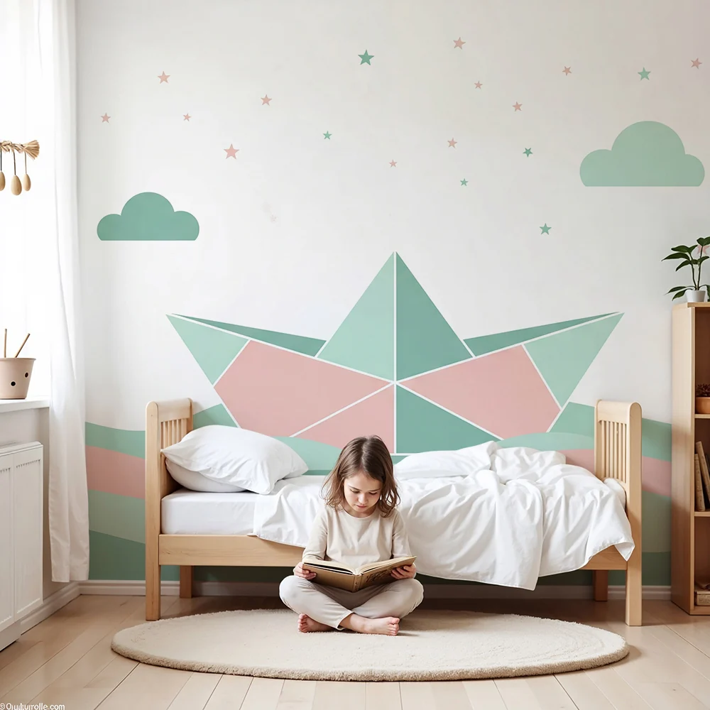 Tapety dla dzieci | Łódź origami na pastelowych falach