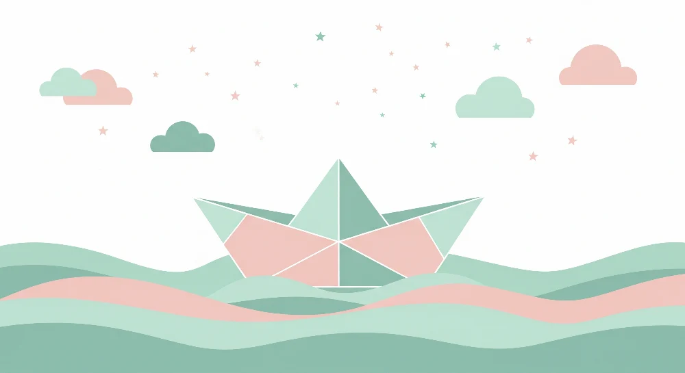 Tapety dla dzieci | Łódź origami na pastelowych falach