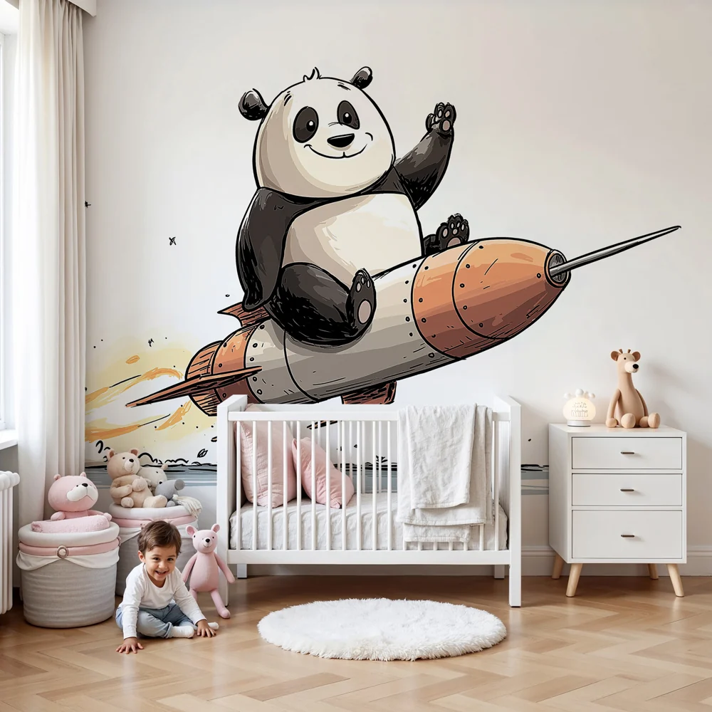 Tapety dla dzieci | Panda astronauci i rakieta