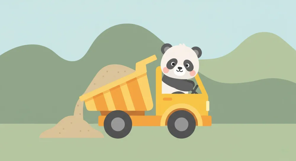 Tapety dla dzieci | Panda w ciężarówce budowlanej