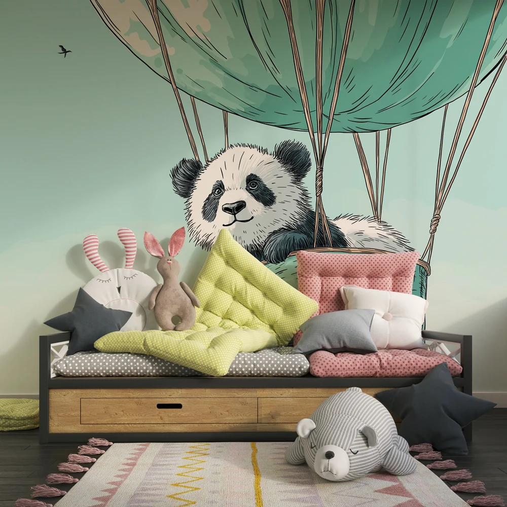 Tapety dla dzieci | Panda w gorącym balonie