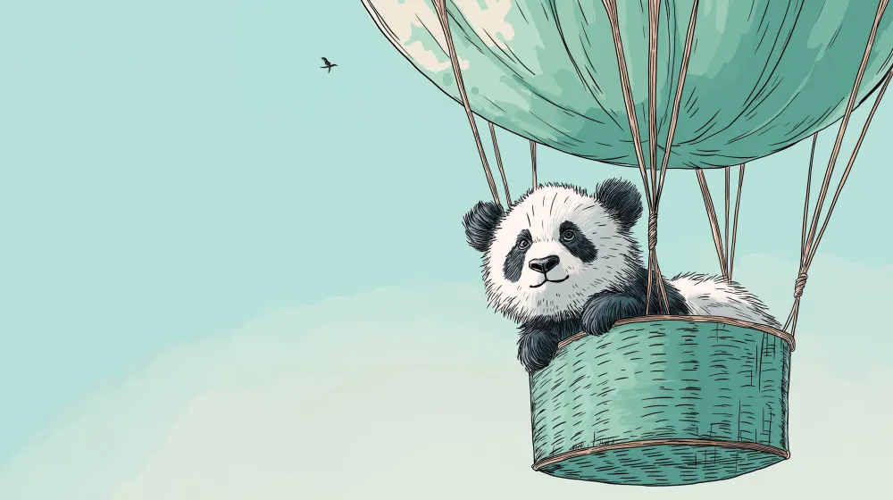 Tapety dla dzieci | Panda w gorącym balonie