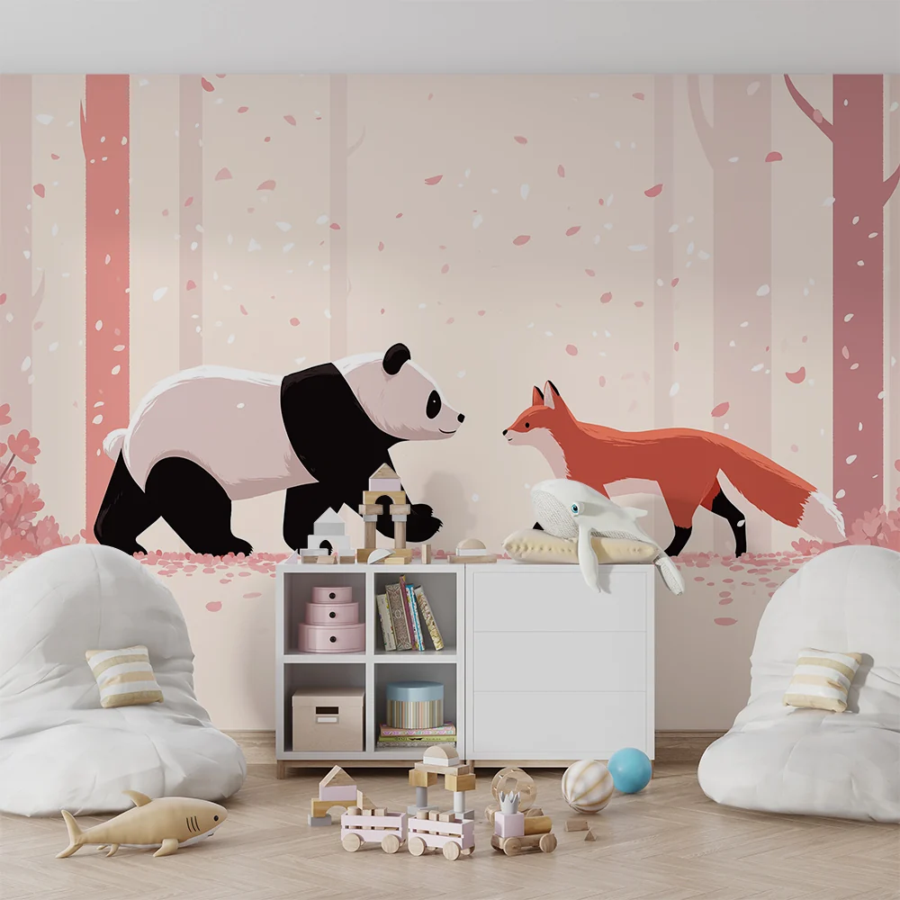 Tapety dla dzieci | Panda i lis w czarującym lesie