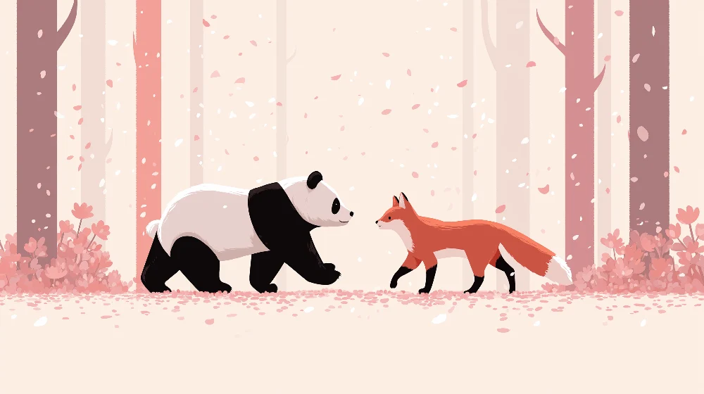 Tapety dla dzieci | Panda i lis w czarującym lesie