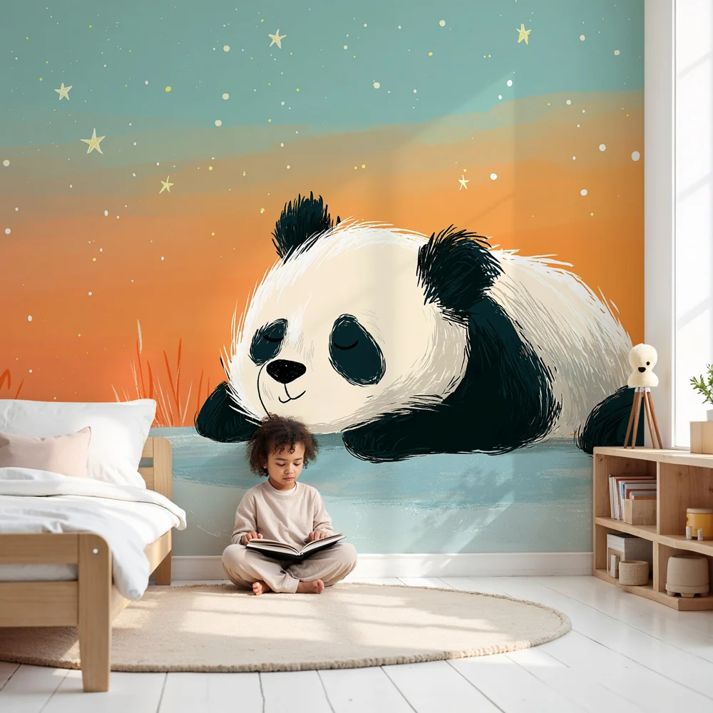 Tapety dla dzieci | Panda marzyciel pod gwiazdami