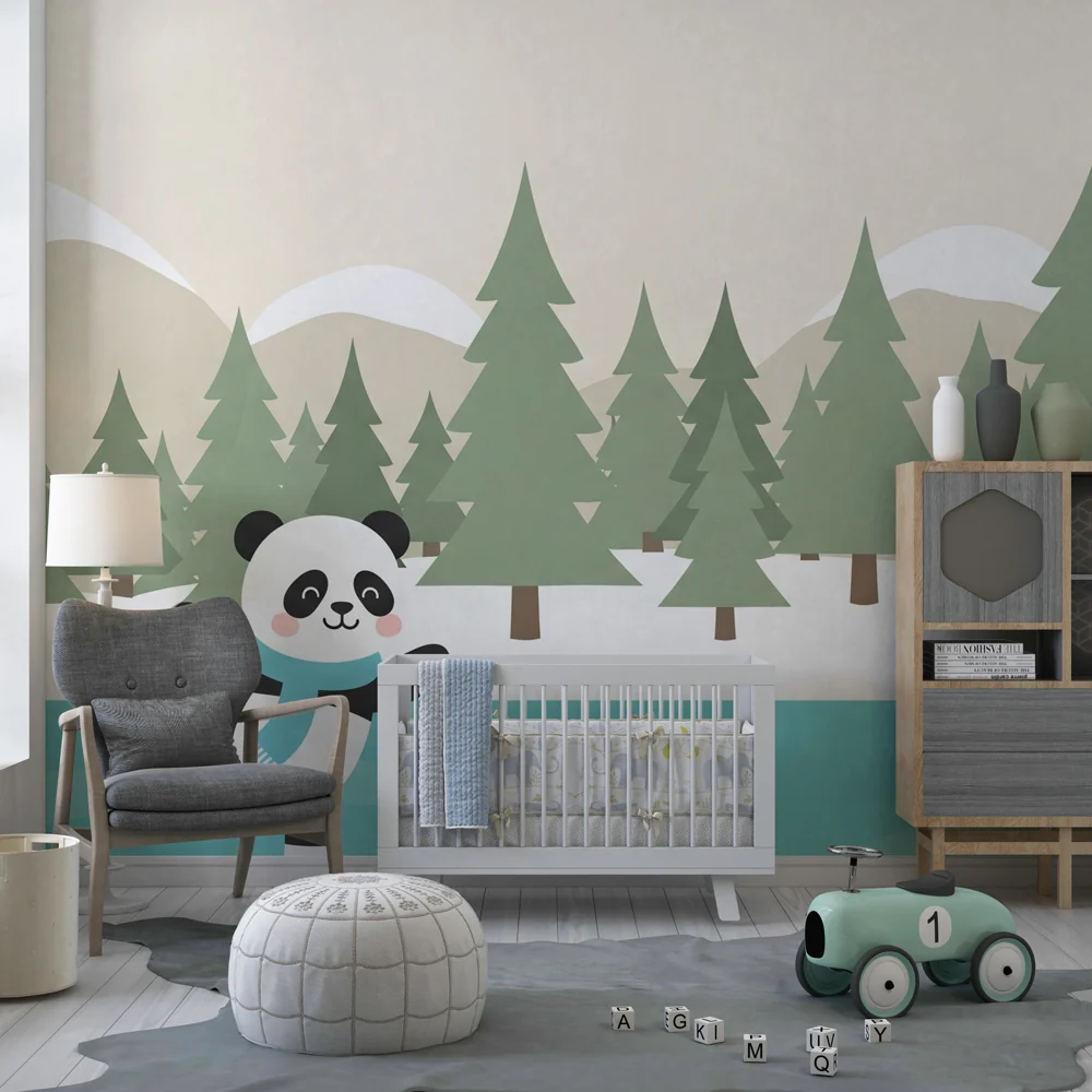 Tapety dla dzieci | Panda łyżwiarz na zamarzniętym jeziorze