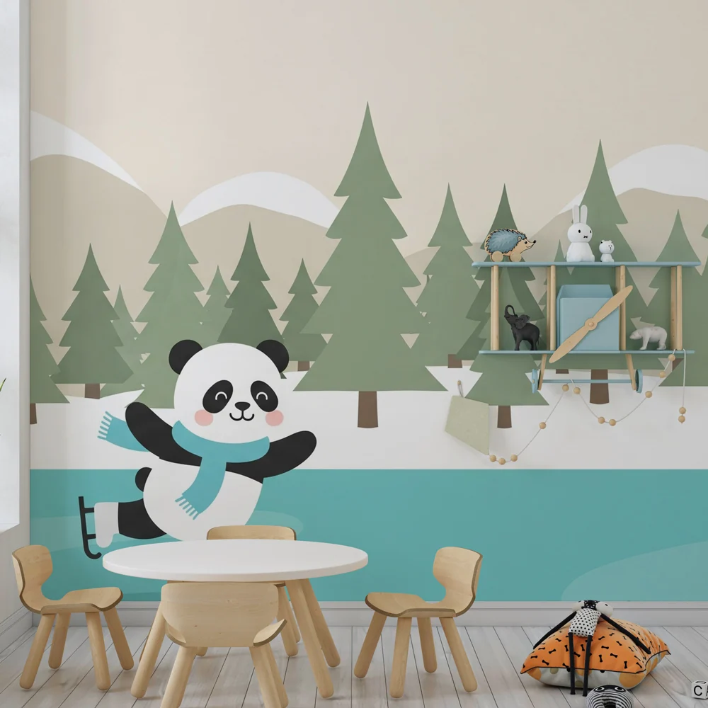 Tapety dla dzieci | Panda łyżwiarz na zamarzniętym jeziorze