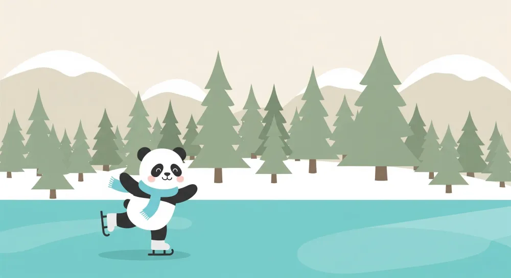 Tapety dla dzieci | Panda łyżwiarz na zamarzniętym jeziorze