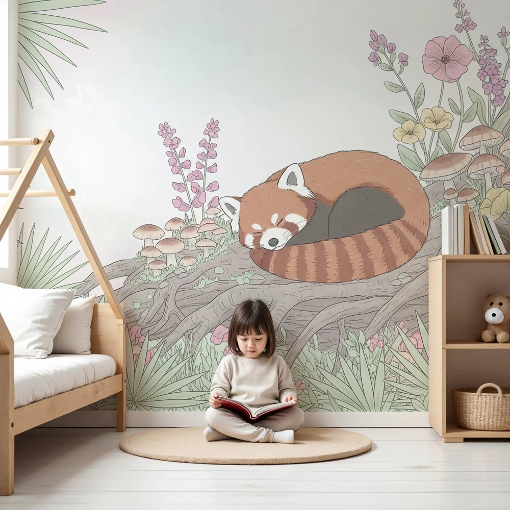 Tapety dla dzieci | Śpiący czerwony panda w naturze
