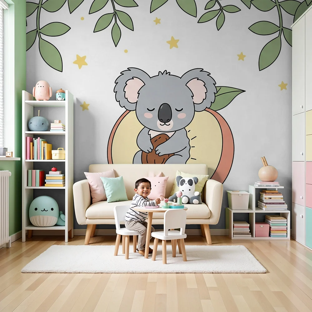 Tapety dla dzieci | Śpiący koala na owocu