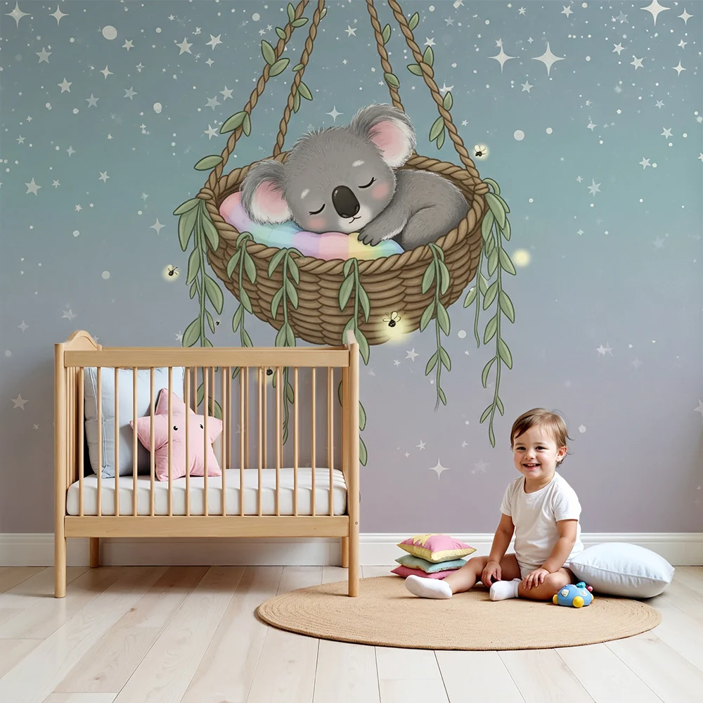 Tapety dla dzieci | Śpiący koala w swojej gwiazdzistej hamace