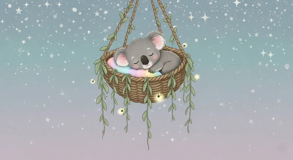 Tapety dla dzieci | Śpiący koala w swojej gwiazdzistej hamace