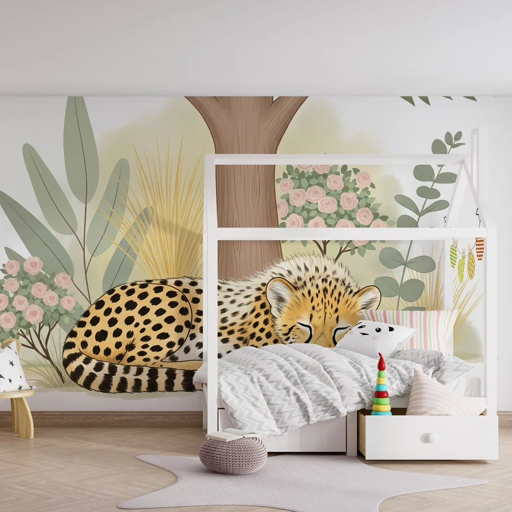 Tapety dla dzieci | Śpiący leopard pośrodku spokojnej natury