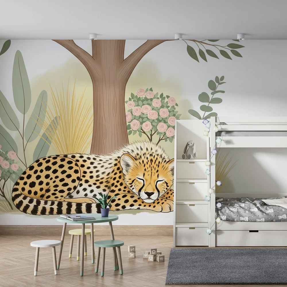 Tapety dla dzieci | Śpiący leopard pośrodku spokojnej natury