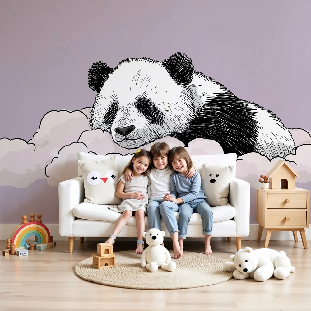 Tapety dla dzieci | Śpiący panda na chmurze