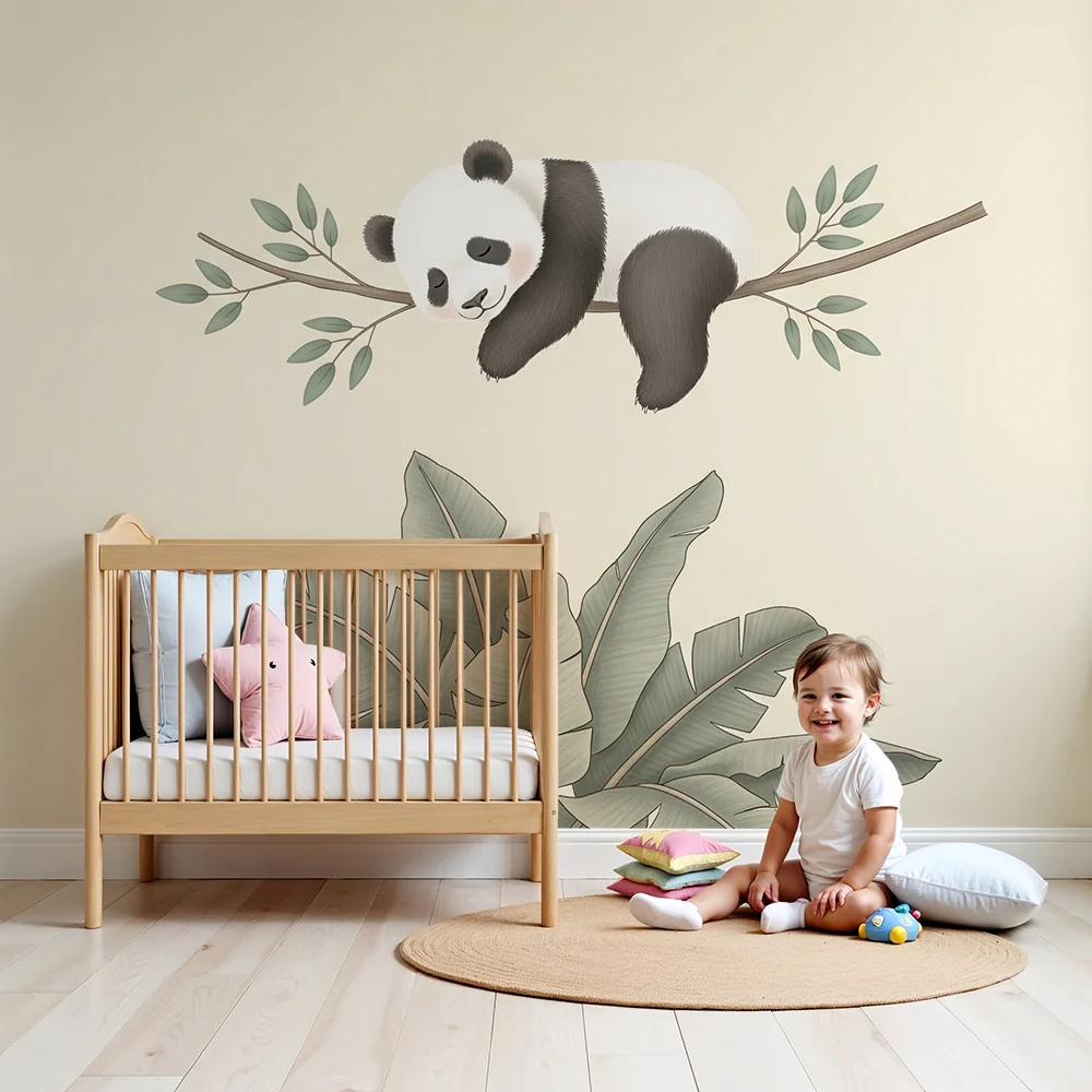 Tapety dla dzieci | Śpiący panda na gałęzi