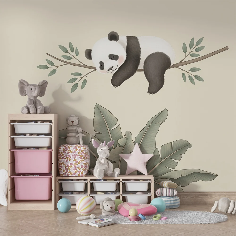 Tapety dla dzieci | Śpiący panda na gałęzi