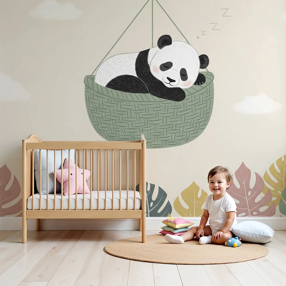 Tapety dla dzieci | Śpiący panda w koszyku