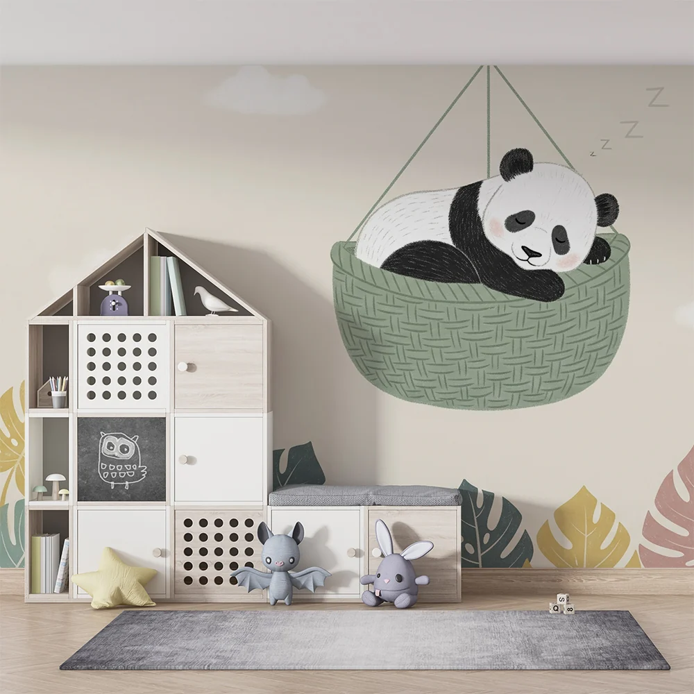 Tapety dla dzieci | Śpiący panda w koszyku