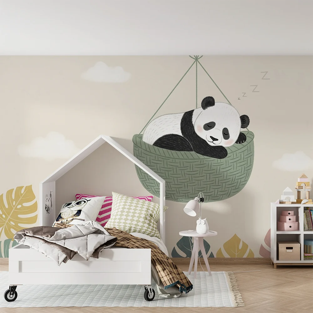 Tapety dla dzieci | Śpiący panda w koszyku