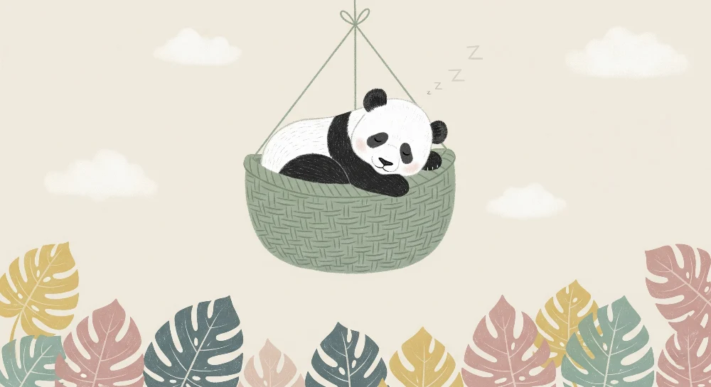 Tapety dla dzieci | Śpiący panda w koszyku